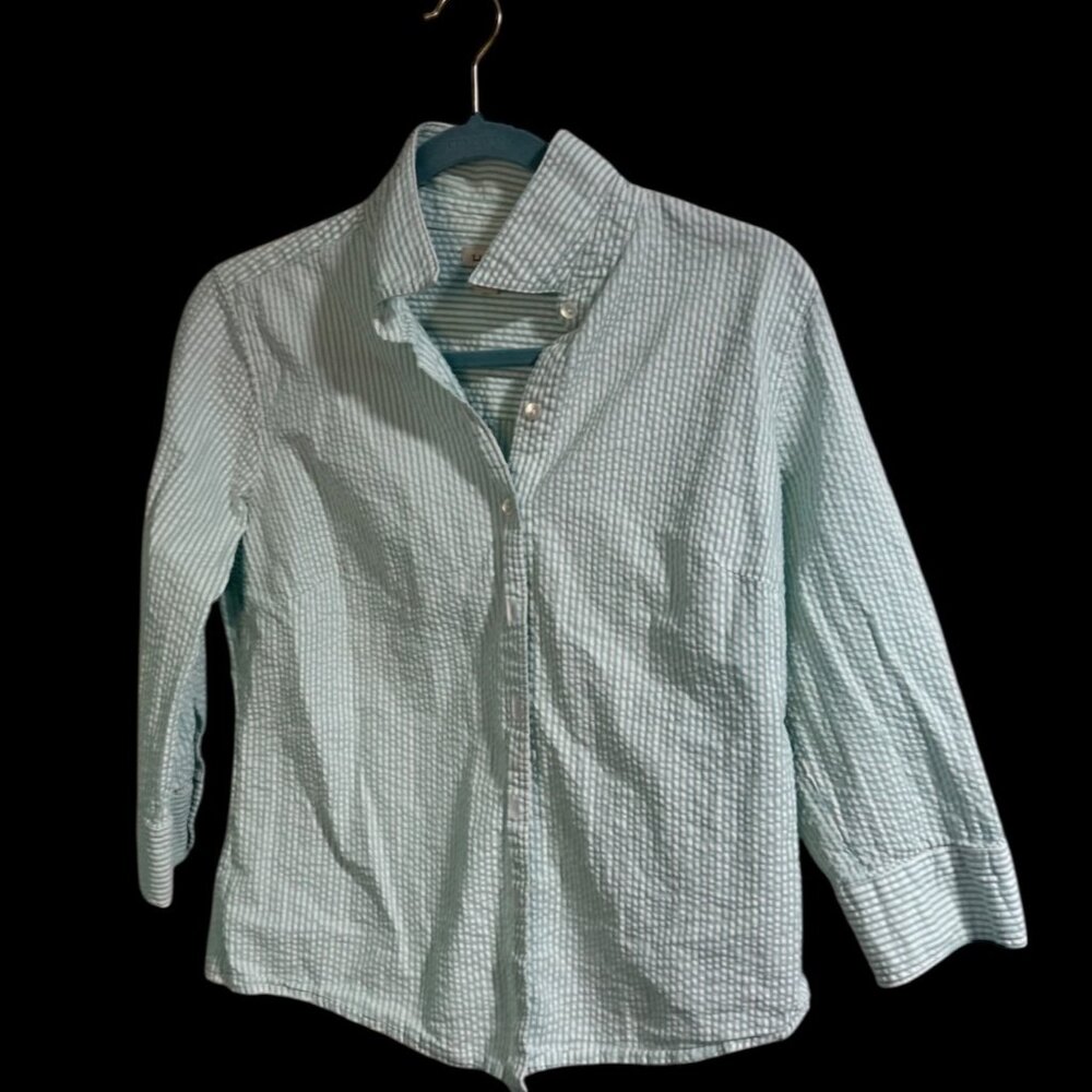 L.L.Bean Womens Green & White Gingham Button-Up Shirt Small Cotton Blend